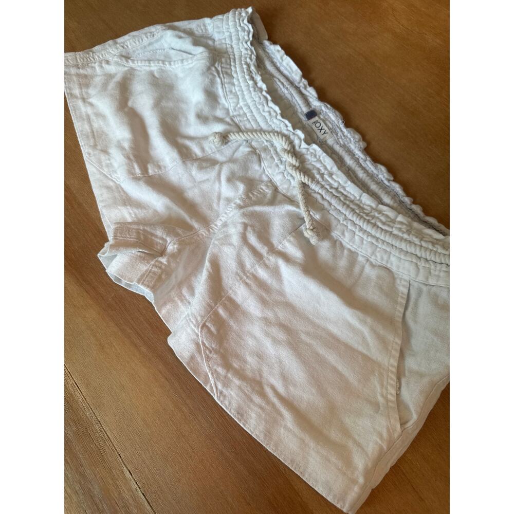 Roxy Linen Blend Shorts Large White drawstring Low rise beach coastal